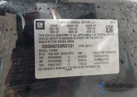 2013 Chevrolet Suburban 1500 Ltz from USA, damaged, VIN 1GNSKKE7XDR267921